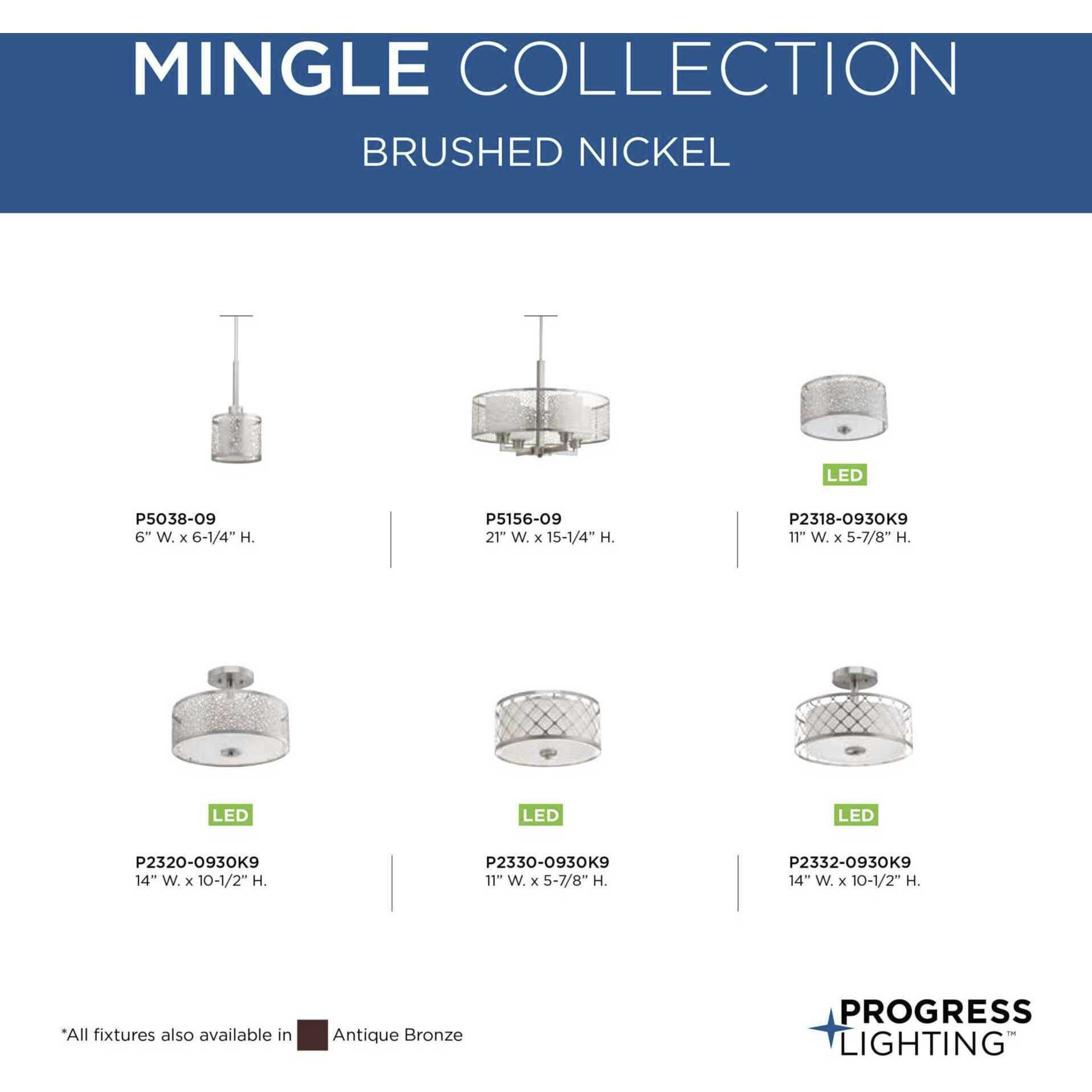 Mingle LED LED 14 inch Brushed Nickel Semi-Flush Mount Ceiling Light, Progress LED